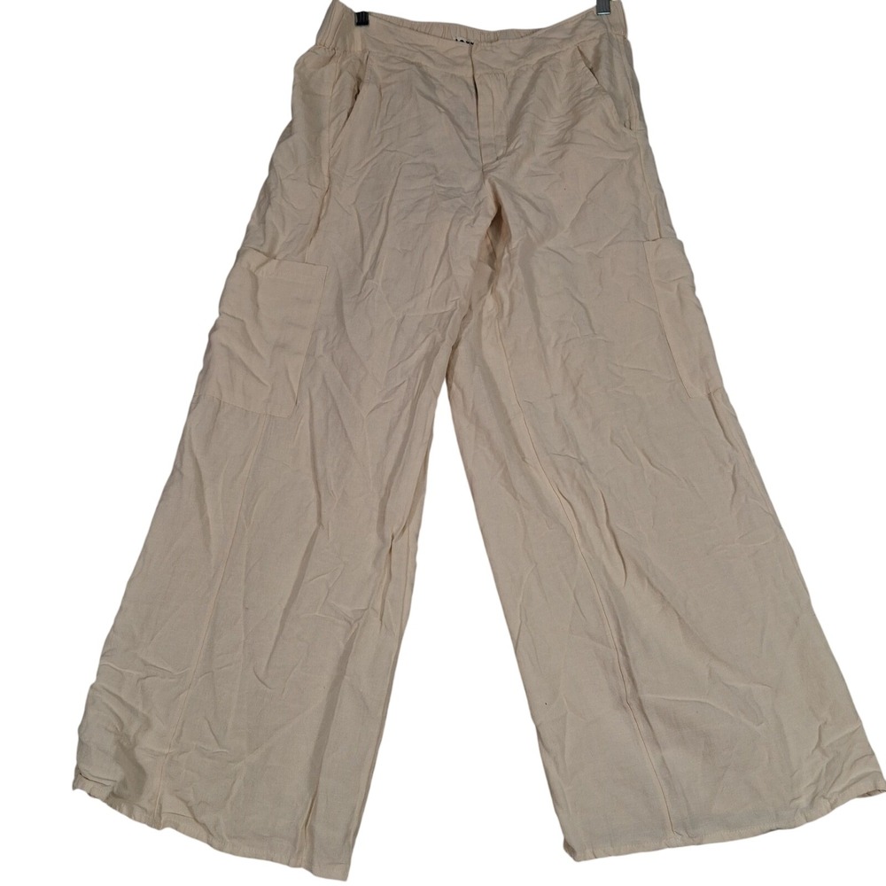 Roxy Cargo Pants Womens L Parchment Beige Linen Blend Wide Leg RP25521AND00